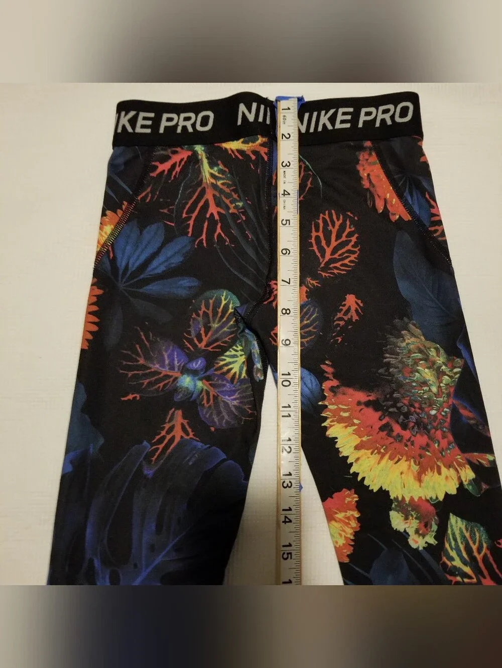 Nike Pro Girl's Small Black With Blue, Orange, & Yellow Floral Print Leggings